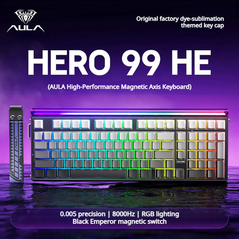 AULA HERO 99 HE Hot-Swappable Magnetic Switch Keyboard 98% Layout 8K Polling 0.05mm RT RGB Neon Lightbox Wired Gaming Keyboard
