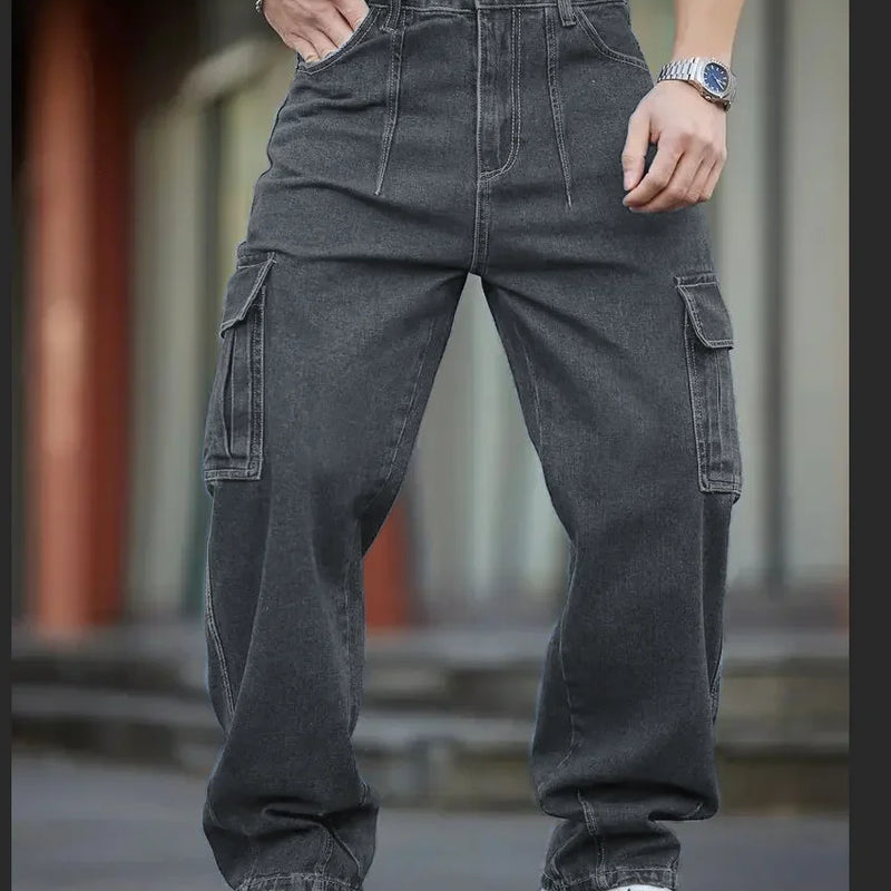 Men's Deep Blue Washed Denim Workwear Jeans Casual | SAMAG