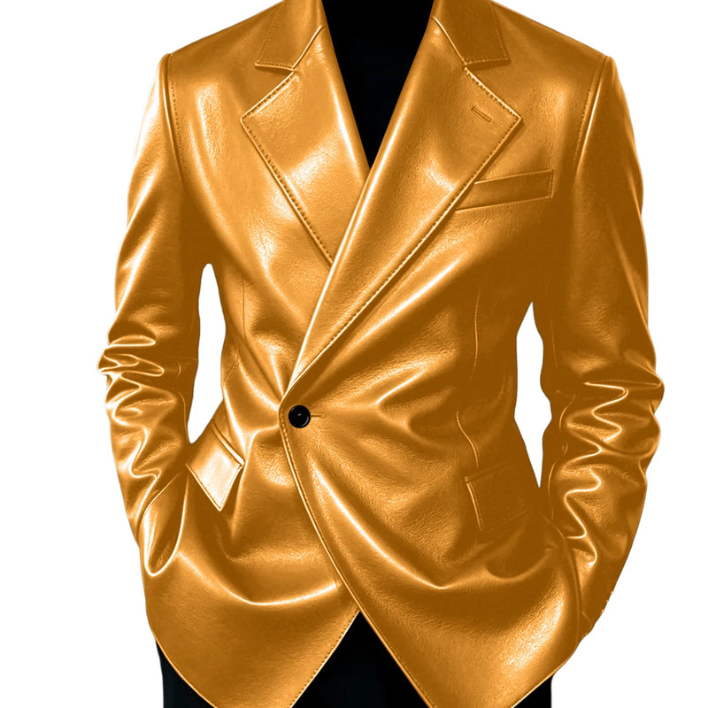Men's Leather Blazer Slim Fit Faux Suit Jacket Formal - View 9 | SAMAG