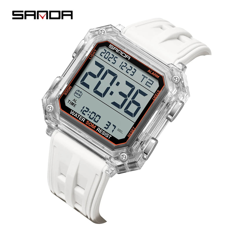 SANDA Quality Brand Military Digital Wristwatch For Men Led Display Complete Stopwatch Waterproof Daily Electronic Male 6377