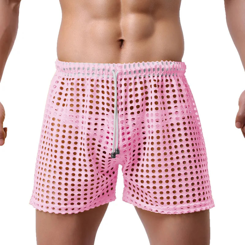 WOXUAN Men's Hollow Boxers New Fashion Loose Sexy Mesh Hollow Pants Comfortable Breathable Sexy Mesh Pants Quick Dry Underwear