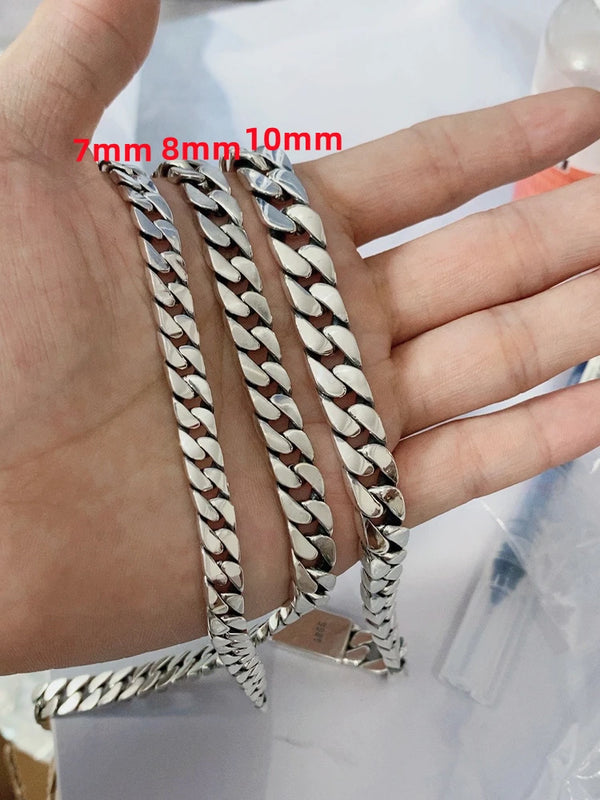 100% S925 Sterling Silver Bracelet 8MM Punk Jewelry Never Fade Carry certificate Men Women Gifts - Visuel 2 | SAMAG