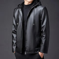 Winter High-end Men's Hooded Leather Jacket with Waterproof Windproof and Plush Insulation Men Clothing