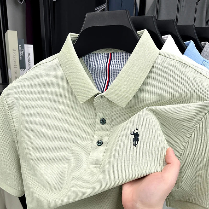 100% pure cotton high - end brand men's short sleeve polo shirt summer fashion original pony embroidery - View 10 | SAMAG
