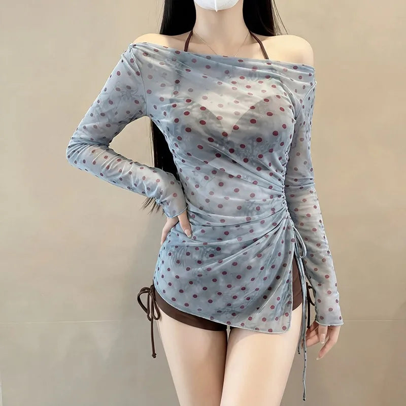 Women's New 3-piece Polka Dot Sexy Swimsuit Off Shoulder | SAMAG