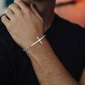 Vnox Simple Big Cross Bracelets with Glossy Stainless Steel Beads Adjustable Beaded Chain Men Religious - Visuel 2 | SAMAG