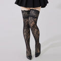 Plus Size Transparent Black Lace Silicone Non-Slip Mesh Stockings Sexy Fishnet Stocking Thigh High Tights Long Socks for Women