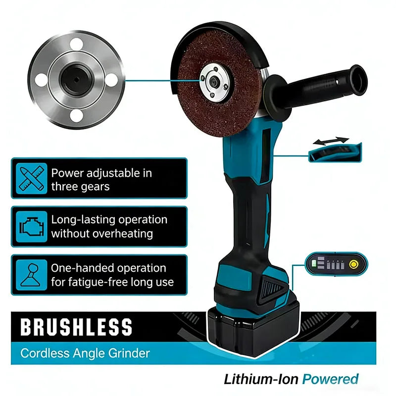 Makita DGA404 4 - Speed Brushless Angle Grinder 18V LXT Cordless Power Tool for 100mm/125mm Cutting - View 3 | SAMAG