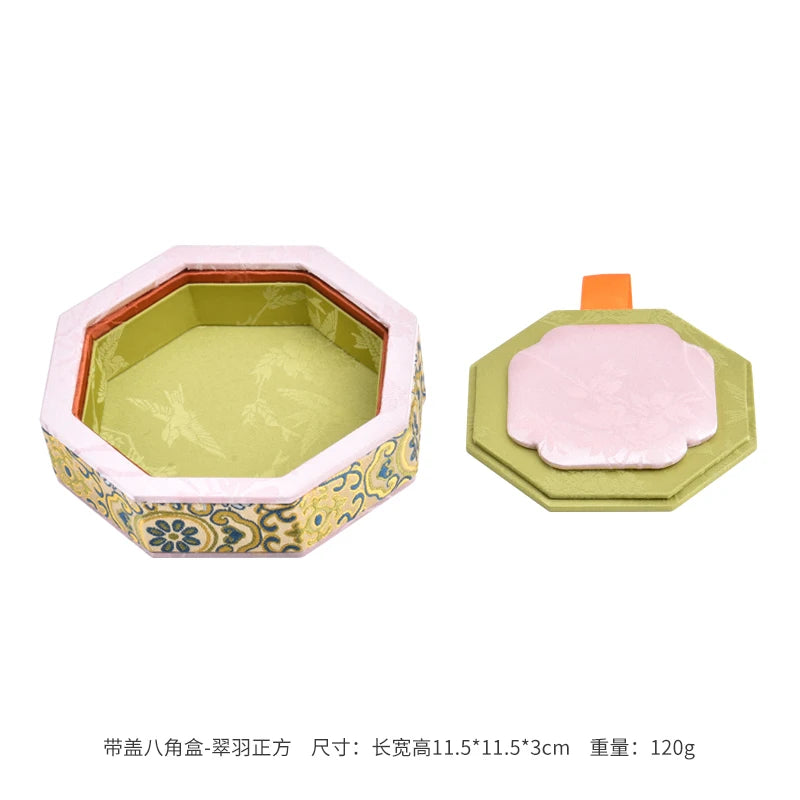 Luxury Chinese Vintage Silk Wooden Jewelry Box, Countertop Display Tray for Perfume Ring Bracelet, Velvet Gemstone Jade Storage