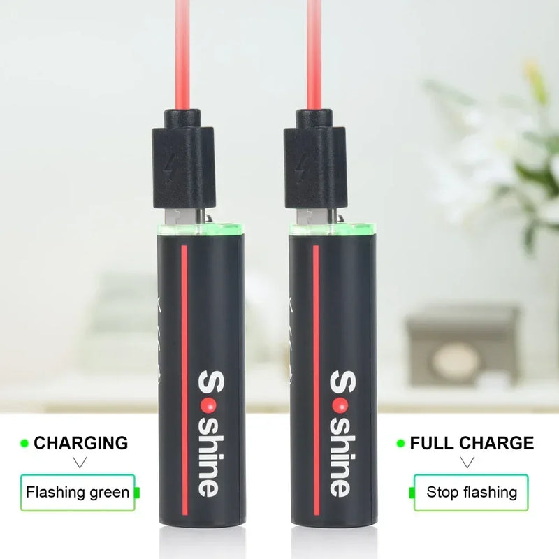 Soshine Original 2600mWh AA Rechargeable Batteries 2A 1.5V USB Lithium Battery Low Self-discharge1200 Times Cycle Li-ion Battery
