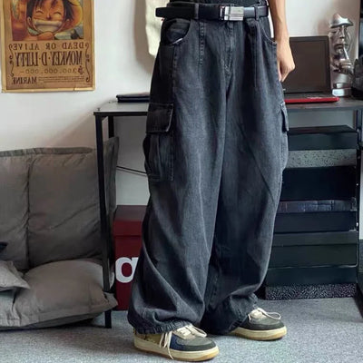 Baggy Jeans Trousers Male Denim Pants Black Wide Leg | SAMAG