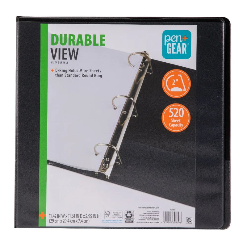 3-Ring Heavy Duty Durable View Binder with 2 D-Rings for School Office or Home Use Black Binder with Clear Front Cover Pocket for Customization Premium Quality Long Lasting Binder for Organizing Papers Documents and