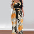 Women's Two Piece Sets Fashion Print Halter V-Neck Short Tank Suit Tops Long Pants Matching Set Summer Casual Female Slim Pants