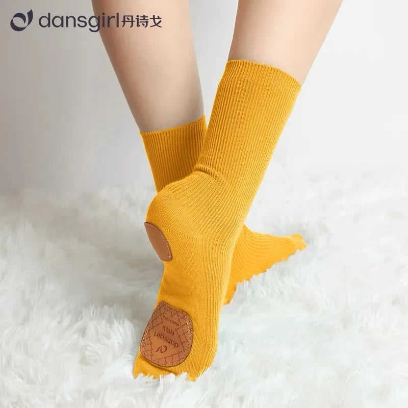 Professional Dance Socks Cotton Mid-tube Bottom Modern Dance Sock Non-slip Silicone Indoor Fitness Socks Floor Socks Dance Sport