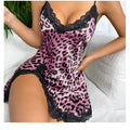 Lace Trim Leopard Nightdress V Neck Backless Side Split | SAMAG