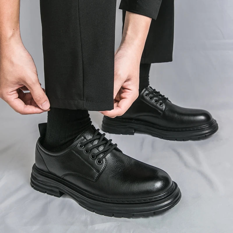2025 New British-style Black Casual Leather Shoes for Men's Business Formal Wear Large-sized Work Shoes Trendy Size 48