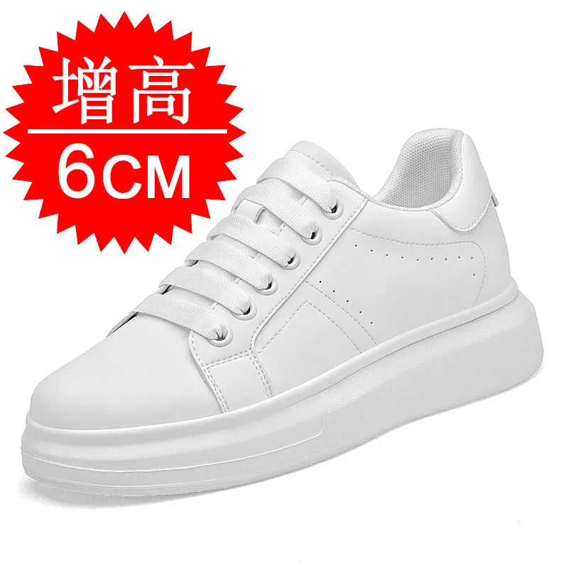 Men's Invisible Height Increasing Elevator Shoes Lace-up Sporty White Sneakers 6cm 8cm 10cm Taller Size Plus Invisible Elevate