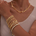 Women Stainless Steel Chain Bracelet, 18K Gold Plated Twist Paperclip Adjustable Link Chunky Stackable - Visuel 5 | SAMAG