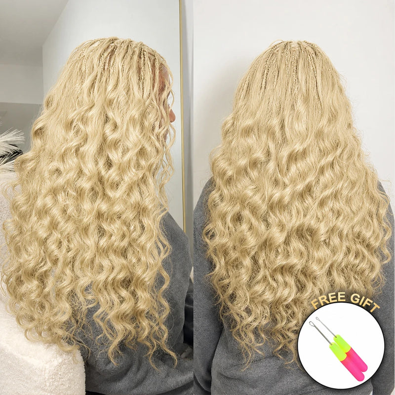 Miracle Knots 613 Color Honey Blonde Crochet Human Hair Deep Wave Feather Knotless Pre Separated Boho Braids Quick Install
