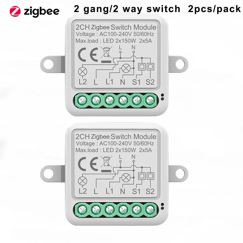Tuya ZigBee 3.0 Smart Switch Module 10A Smart Home DIY Breaker 1 2 3 4 Gang Supports 2 Way Control Works with Alexa Google Home