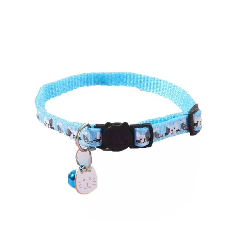 Adjustable Pet Cat Collar Quick Release Safety Buckle Anti-choking Puppy Collar with Cat Face Pendant Bell Cat Pattern