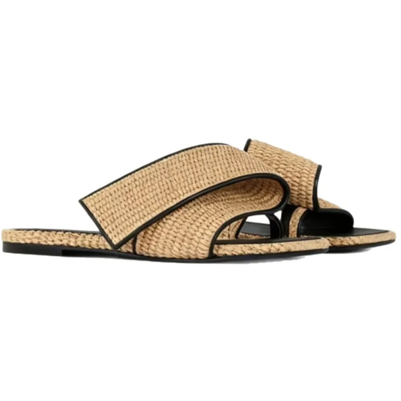 Summer Women's Flat Slippers, Women's Outerwear, Square Head, Open Toe, One Line Slippers, Men's Slippers