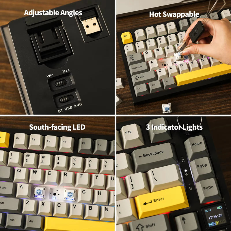 Ajazz AK820 Pro 75% Gasket-mounted Wired/Bluetooth 5.1/2.4G Wireless Mechanical Keyboard with TFT Screen for Win/Mac