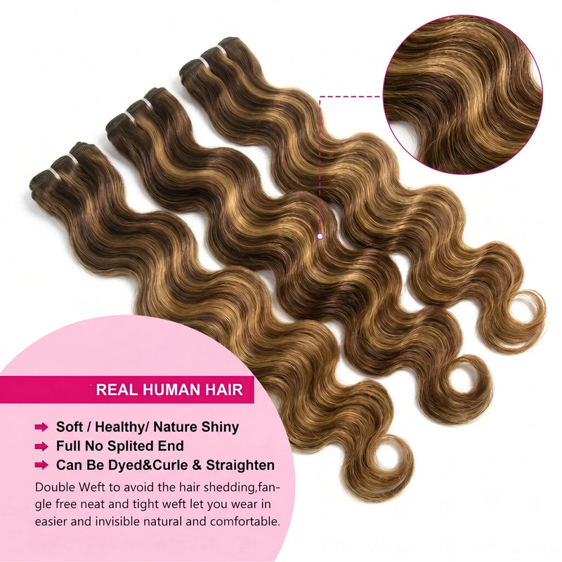 2 3 4 PCS Highlight Ombre Body Wave Bundles Human Hair 16A Unprocessed Brazilian Colored Weave Raw Hair 30 32 Inch Wet And Wavy Human Hair Bundles Extensions