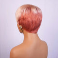Pink Short Human Hair Wig Pixie Cut Wig with Bangs Remy Human Hair Machine Made Wigs for Black Women