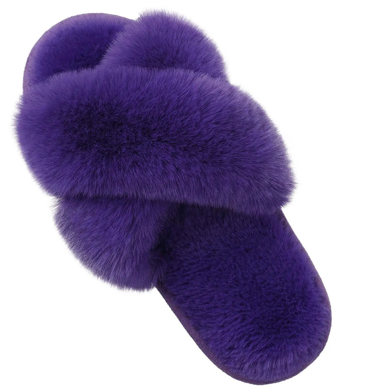 Shevalues Fashion Fluffy Home Slippers For Women Winter Indoor Open Toe Furry Cotton Shoes New Casual Furry Cozy Soft Slippers