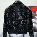 Mauroicardi Spring Autumn Cool Short Black Shiny Geometric Faux Leather Jacket Men Zipper Stylish Luxury Designer Clothes