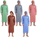 Men's Striped Nightshirt Sleep Robe Set Loose Soft Long Sleeve Sleeping Long Shirts with Night Cap Christmas Sleepwear Nightwear