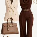Women Notched Lapel Sleeveless Vest Draped Collar Top High Waist Flare Pants Two‑Piece Suit Business Formal Daily Wear