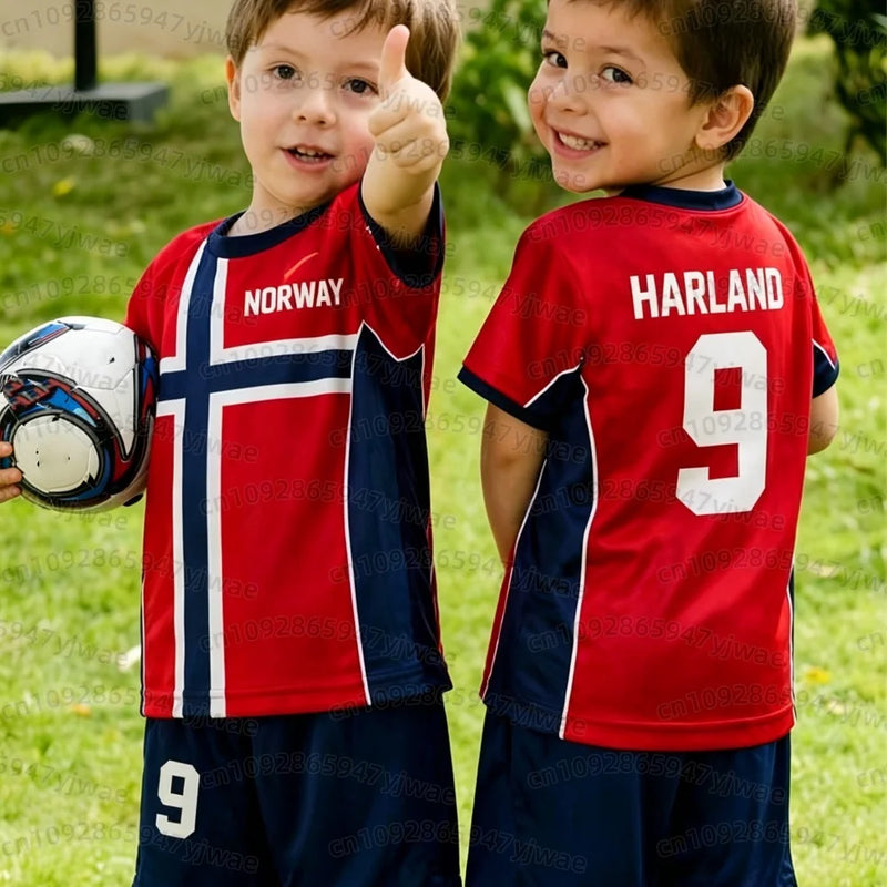 26 Boys HAALAND No.9 Football Jersey Tee Shorts Set Women - View 3 | SAMAG