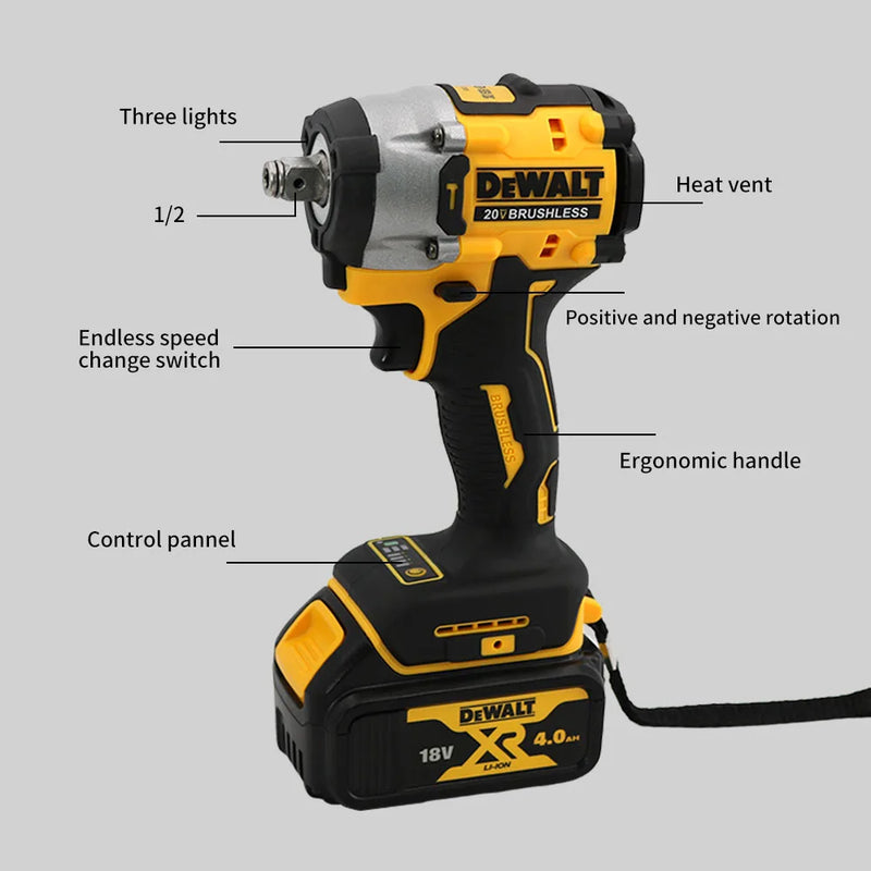Dewalt DCF921 Cordless Electric Brushless Impact Wrench High Torque LED Light 406N.m Lightweight - View 4 | SAMAG