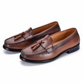 Black high-quality cowhide men's loafers tassel casual walking  driving all genuine leather men's shoes