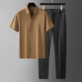 Summer New Fashion Solid Color Ice Silk Short - Sleeved Shirt Set Men's Casual Relaxed Comfortable Breathable Two | SAMAG