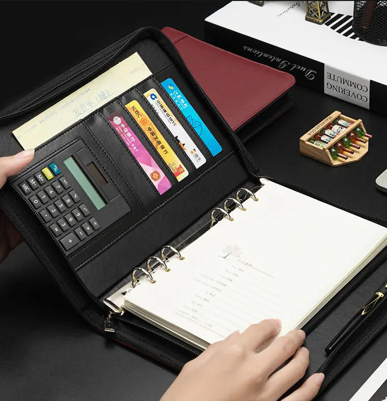 Multifunction Padfolio A5 Binder Notebook Zipper Portfolio With Calculator Personal Business Manager's Folder Office Supplies