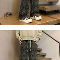 Wide leg pants Men's Vintage Geometric Knitted jacquard pants Casual Straight  Pants Ethnic Tribal Style Winter Trousers man