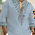New Men's Henry Collar Linen Long Sleeve Casual Shirt | SAMAG