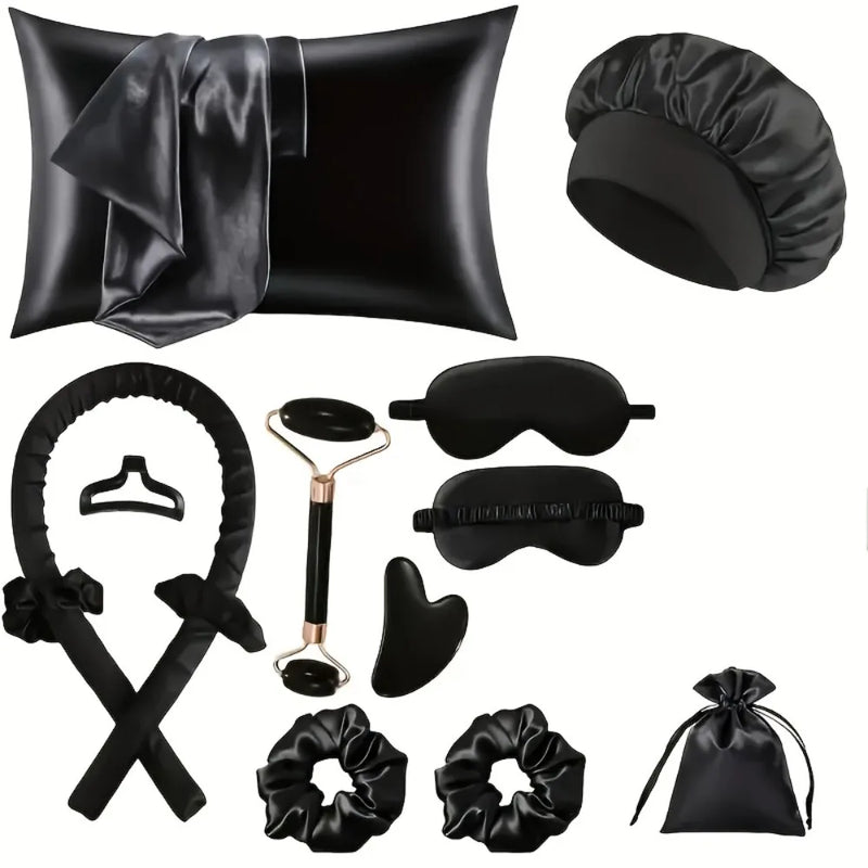 4/12Pcs Styling Kit Heatless Silk Curler with Sleeping Mask Shower Cap for Women and Girls Beauty Kit Travel Hair Styling Tools