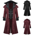 2026 Burgundy Medieval Jacquard Trench Coat for Men,Vintage Gothic Dark Men's Jacket ,Halloween Cosplay Performance Costume Men