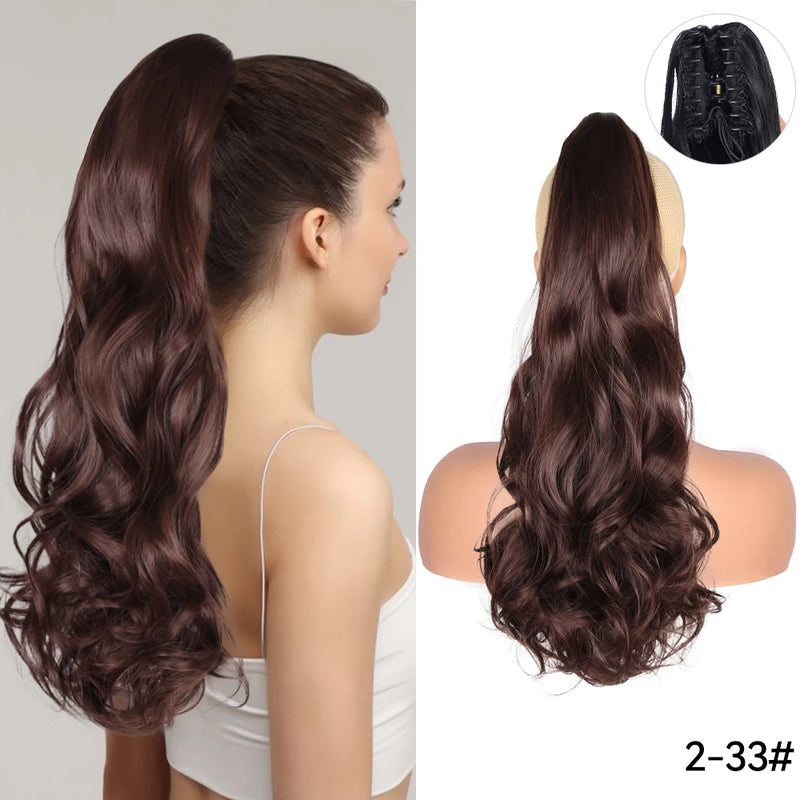 Synthetic Claw Clip On Ponytail Extension 22Inch Long Straight Wavy Ponytail Hair Ponytail With Claw Clip On Ponytail For Women
