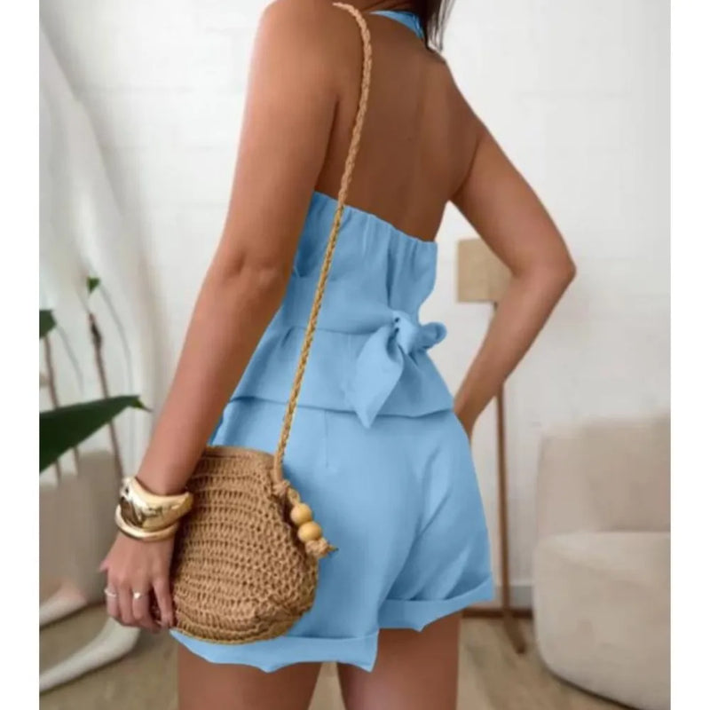 Two Piece Set Sleeveless Backless Blazer Shorts For Women's Summer Fashion V Neck Button Slimming Female Office Shorts Set 2025