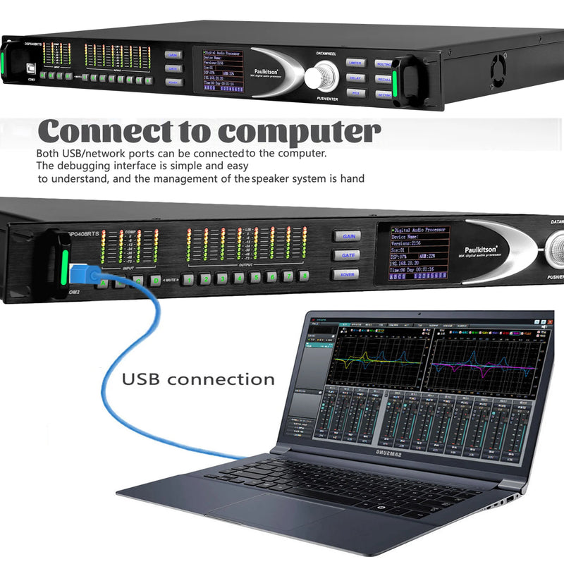 Paulkitson DSP0408RTS Professional Stage Digital Audio Processor  96KHz 32Bit DSP 16Band EQ With AES FIR Speaker Audio Equipment