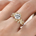 Lnngy Round Cut 8mm Moissanite Engagement Ring for Women 14K Gold Filled Leaf Design Twist Shank Rings Exquisite Jewelry Gift