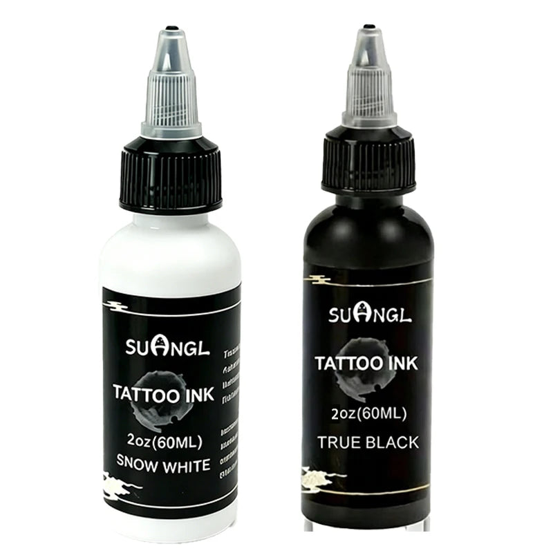 1/2pc 60ml White/Black Tattoo Ink Pigment, with Box Set of Artistic Tattoo Kit, Professional Makeup Pigment Tattoo Supplies