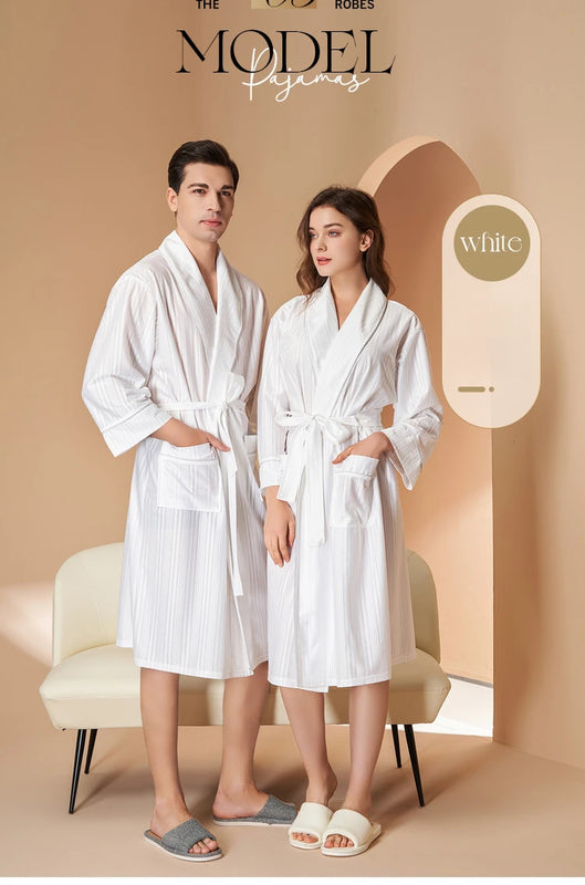 New Stripe Couple Bathrobe Cool Thin Spring Autumn Mid-Length Water Absorbent Loungewear Robe Men Women Luxury Home Nightgown