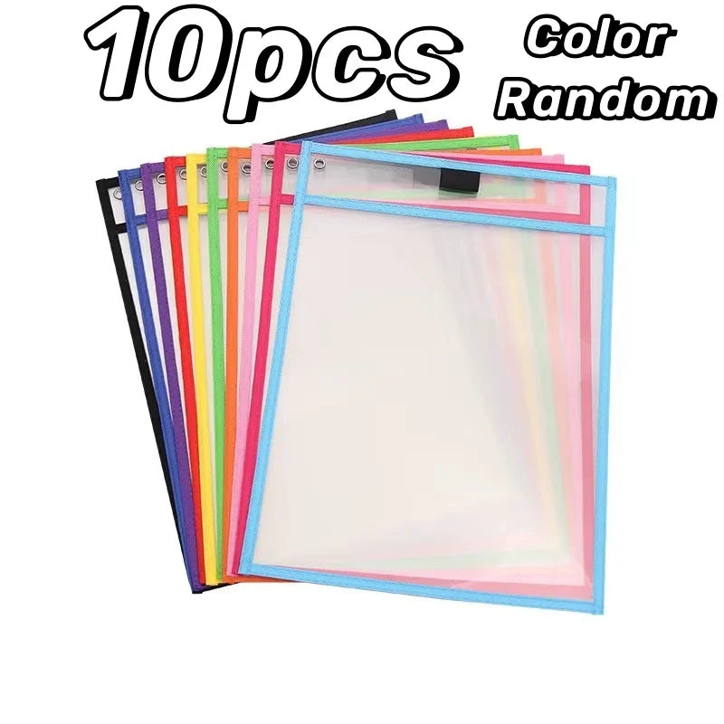 2-10pcs Document Storage Bag Reusable Waterproof Clear Color Random File Folder Dry Wiping Kids Drawing Board for School Office