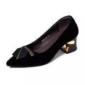 Luxury Metal Buckle Women's Suede Pointed Toe Chunky Mid Heel Elegant Office Dress Shoes Designer Wedding Party Heels 2026